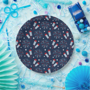Fun Fireworks 4th July Red White Blue Paper Plate