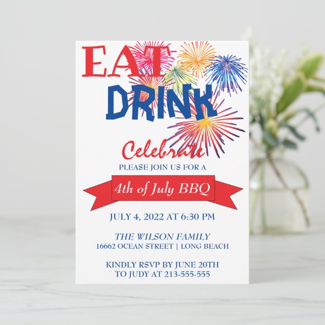 Fun Fireworks BBQ Invitation (Standing Front)