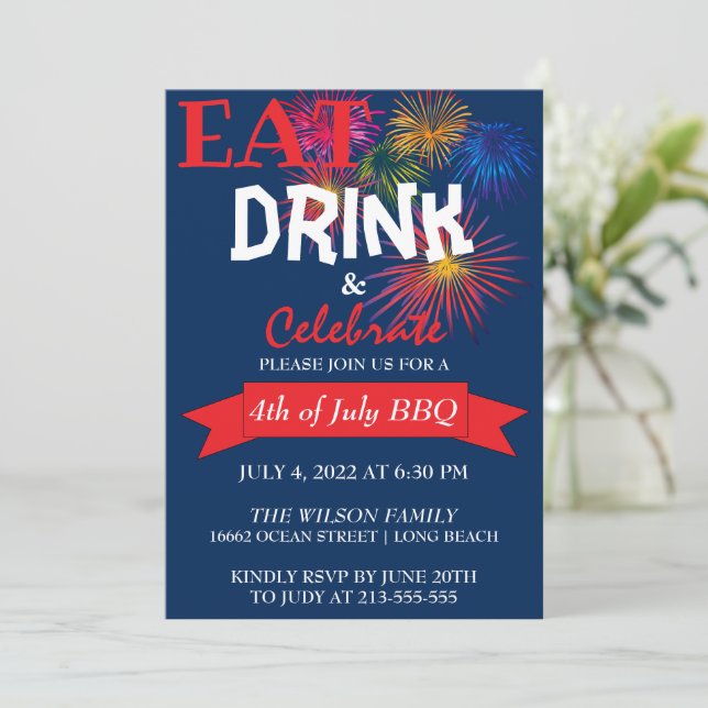 Fun Fireworks BBQ Invitation (Standing Front)