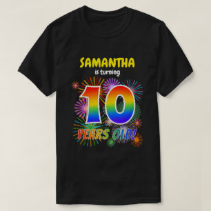 Fun Fireworks, Rainbow Look "10", 10th Birthday T-Shirt