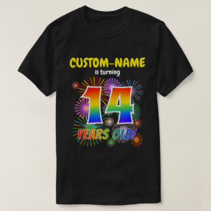 Fun Fireworks, Rainbow Look "14", 14th Birthday T-Shirt