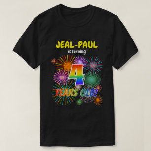 Fun Fireworks, Rainbow Look "4", 4th Birthday T-Shirt