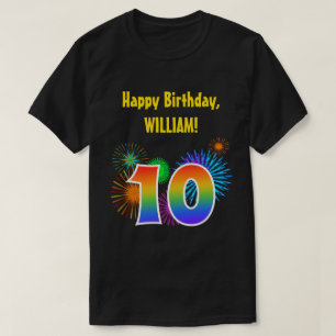 Fun Fireworks + Rainbow Pattern "10" Birthday # T-Shirt