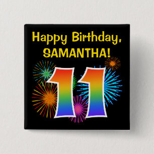 Fun Fireworks + Rainbow Pattern "11" Birthday # 15 Cm Square Badge