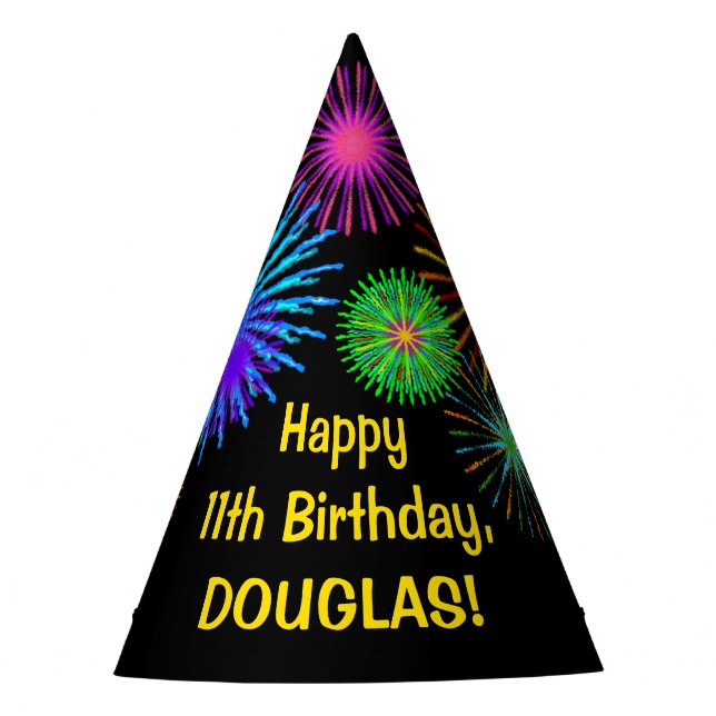 Fun Fireworks + Rainbow Pattern "11" Birthday # Party Hat (Front)