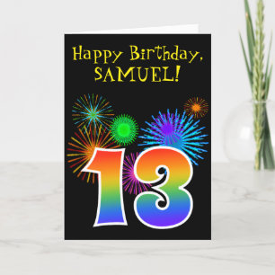 Fun Fireworks + Rainbow Pattern "13" Birthday # Card