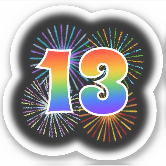 Fun Fireworks + Rainbow Pattern "13" Event # (Front)