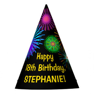 Fun Fireworks + Rainbow Pattern "18" Birthday # Party Hat