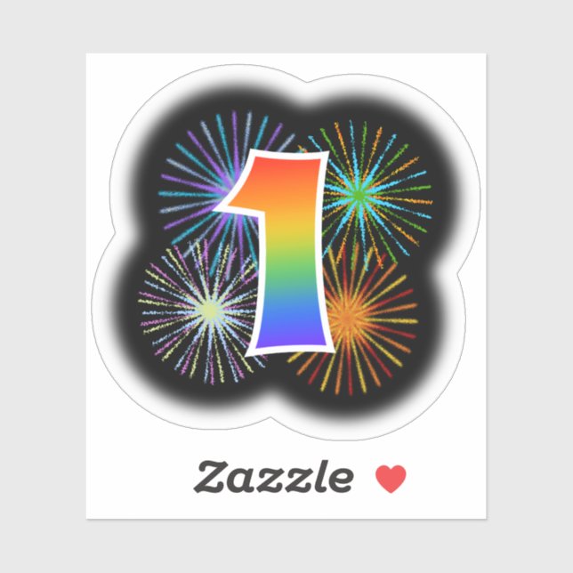 Fun Fireworks + Rainbow Pattern "1" Event # (Sheet)
