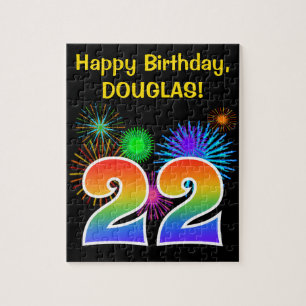 Fun Fireworks + Rainbow Pattern "22" Birthday # Jigsaw Puzzle