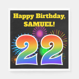 Fun Fireworks + Rainbow Pattern "22" Birthday # Napkin