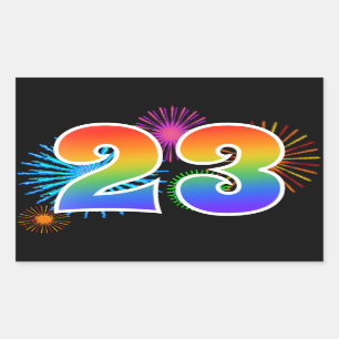 Fun Fireworks + Rainbow Pattern "23" Event Number Rectangular Sticker