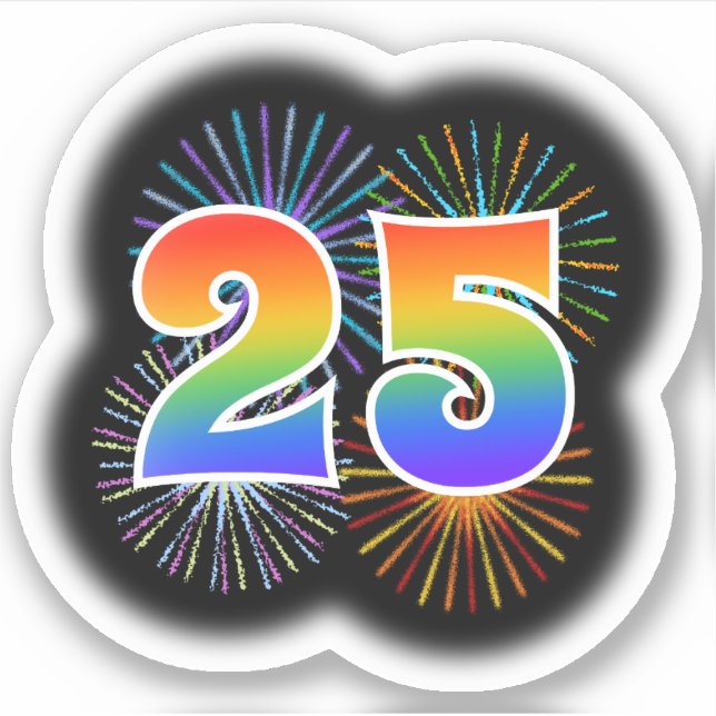 Fun Fireworks + Rainbow Pattern "25" Event # (Front)