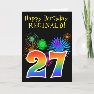 Fun Fireworks + Rainbow Pattern "27" Birthday # Card
