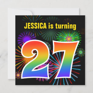 Fun Fireworks + Rainbow Pattern "27" Birthday # Invitation