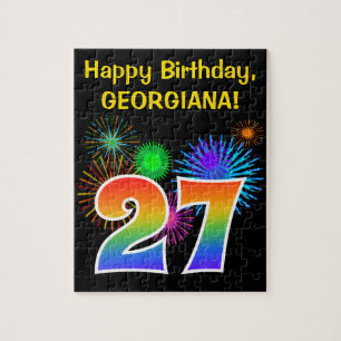Fun Fireworks + Rainbow Pattern "27" Birthday # Jigsaw Puzzle