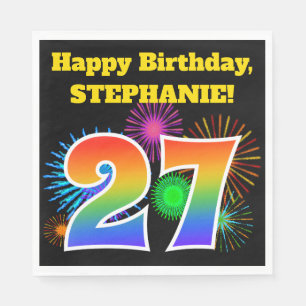 Fun Fireworks + Rainbow Pattern "27" Birthday # Napkin