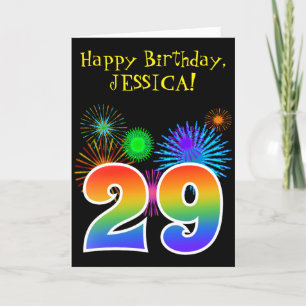 Fun Fireworks + Rainbow Pattern "29" Birthday # Card