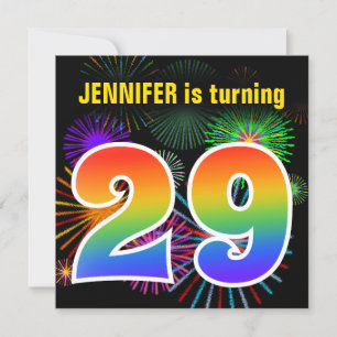 Fun Fireworks + Rainbow Pattern "29" Birthday # Invitation