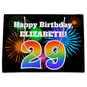 Fun Fireworks + Rainbow Pattern "29" Birthday # Large Gift Bag