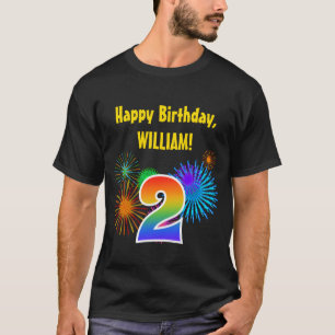 Fun Fireworks + Rainbow Pattern "2" Birthday # T-Shirt