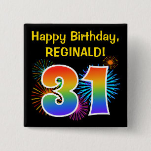 Fun Fireworks + Rainbow Pattern "31" Birthday # 15 Cm Square Badge
