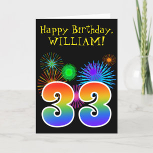 Fun Fireworks + Rainbow Pattern "33" Birthday # Card