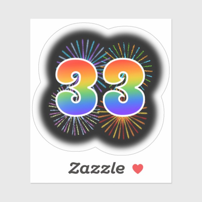 Fun Fireworks + Rainbow Pattern "33" Event # (Sheet)