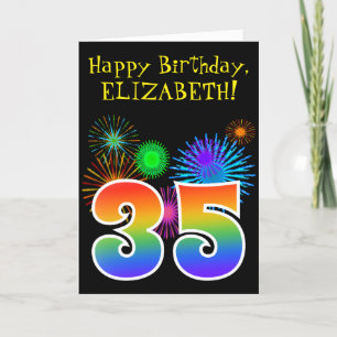 Fun Fireworks + Rainbow Pattern "35" Birthday # Card