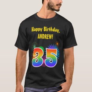 Fun Fireworks + Rainbow Pattern "35" Birthday # T-Shirt