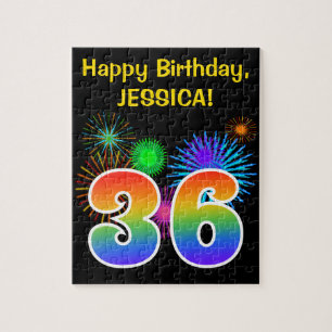 Fun Fireworks + Rainbow Pattern "36" Birthday # Jigsaw Puzzle