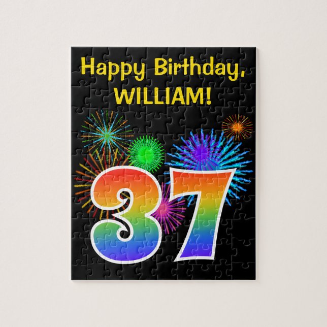 Fun Fireworks + Rainbow Pattern "37" Birthday # Jigsaw Puzzle (Vertical)