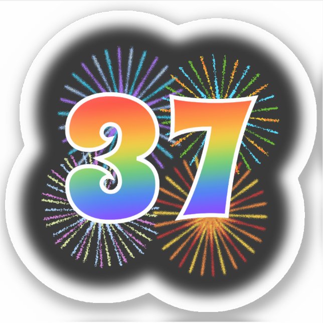 Fun Fireworks + Rainbow Pattern "37" Event # (Front)