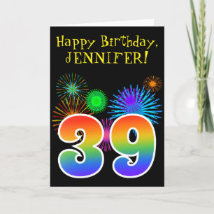 Fun Fireworks + Rainbow Pattern "39" Birthday # Card