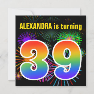 Fun Fireworks + Rainbow Pattern "39" Birthday # Invitation