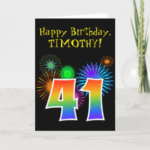 Fun Fireworks + Rainbow Pattern "41" Birthday # Card