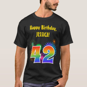 Fun Fireworks + Rainbow Pattern "42" Birthday # T-Shirt
