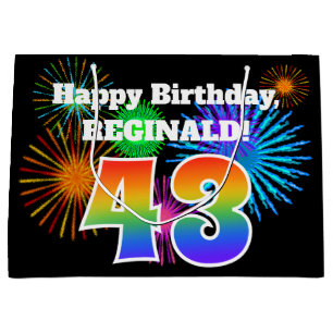 Fun Fireworks + Rainbow Pattern "43" Birthday # Large Gift Bag