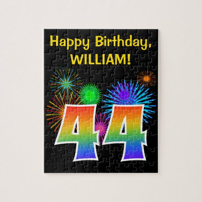 Fun Fireworks + Rainbow Pattern "44" Birthday # Jigsaw Puzzle (Vertical)