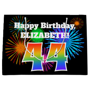 Fun Fireworks + Rainbow Pattern "44" Birthday # Large Gift Bag