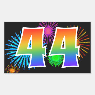 Fun Fireworks + Rainbow Pattern "44" Event Number Rectangular Sticker