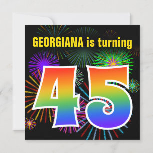Fun Fireworks + Rainbow Pattern "45" Birthday # Invitation