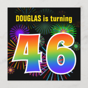 Fun Fireworks + Rainbow Pattern "46" Birthday # Invitation
