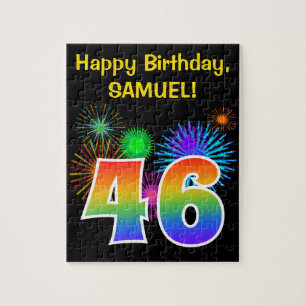 Fun Fireworks + Rainbow Pattern "46" Birthday # Jigsaw Puzzle