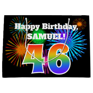 Fun Fireworks + Rainbow Pattern "46" Birthday # Large Gift Bag