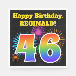 Fun Fireworks + Rainbow Pattern "46" Birthday # Napkin