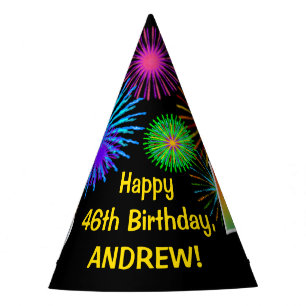Fun Fireworks + Rainbow Pattern "46" Birthday # Party Hat