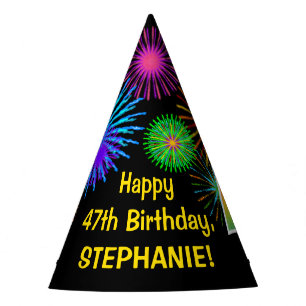 Fun Fireworks + Rainbow Pattern "47" Birthday # Party Hat