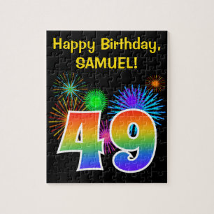 Fun Fireworks + Rainbow Pattern "49" Birthday # Jigsaw Puzzle
