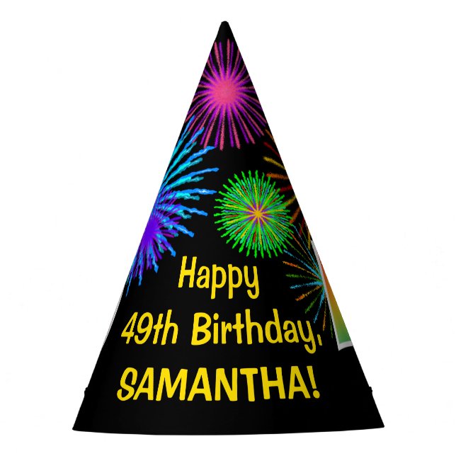 Fun Fireworks + Rainbow Pattern "49" Birthday # Party Hat (Front)
